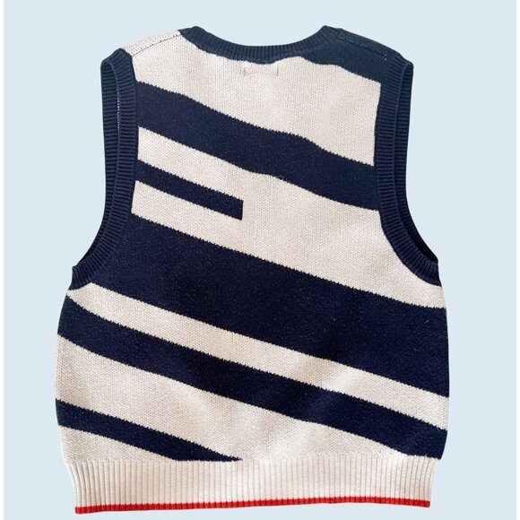 ANTHROPOLOGIE / Maeve V Neck Pullover Sweater Vest Navy White Size XL - Picture 6 of 8